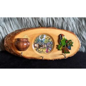 Folk Art Wooden Art Tropical Parrot Key Holder Hooks Handmade 10 X 4.5"
